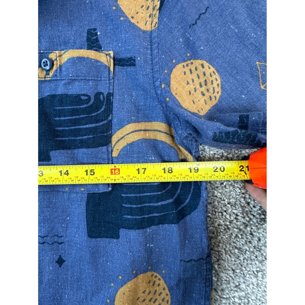 REI Co-op Shirt Mens M Blue Hemp Cotton Abstract Print Short Sleeve Button Down - Picture 4 of 7